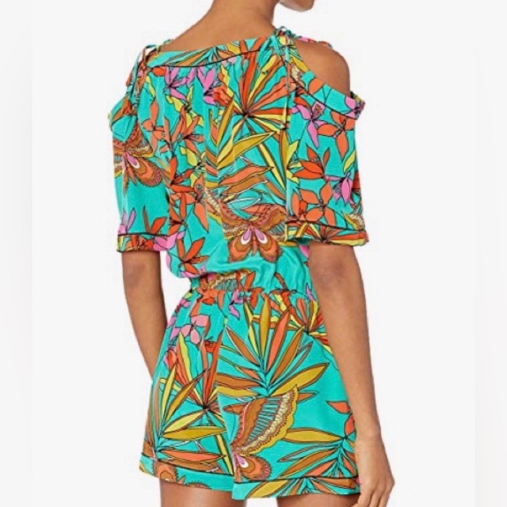 Trina Turk Women's Affable
Papillion Palm Print Cold
Shoulder Romper